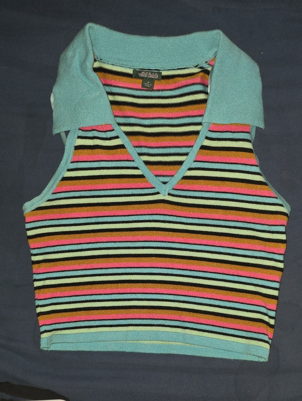 wild fable Aqua Collared Striped V‑Neck Tank
